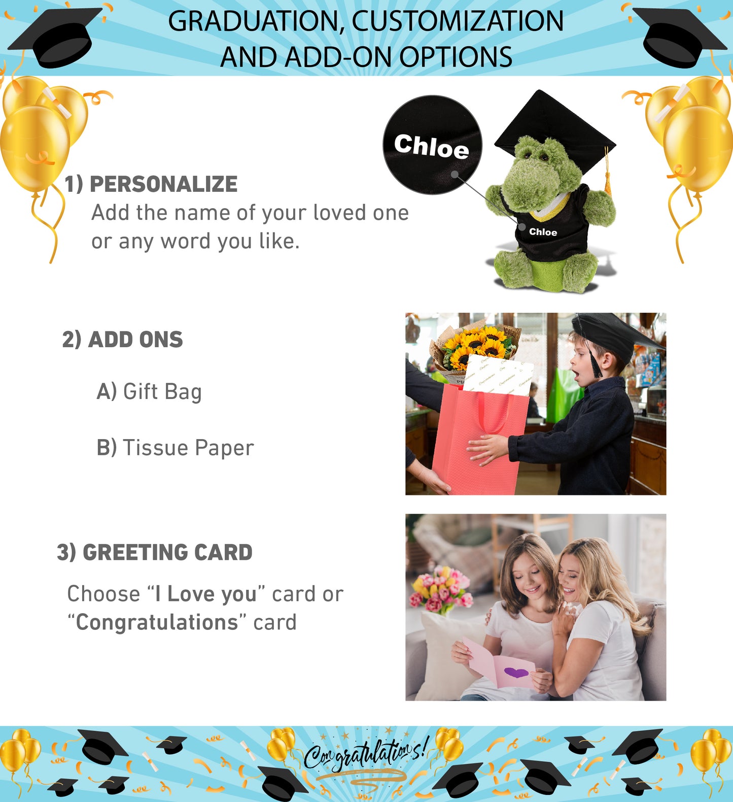 DolliBu Alligator Graduation Plush Toy with Gown and Cap with Tassel - 9 Inches