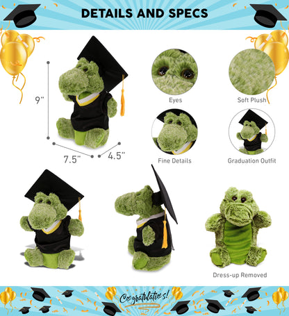 DolliBu Alligator Graduation Plush Toy with Gown and Cap with Tassel - 9 Inches