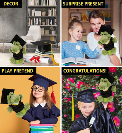 DolliBu Alligator Graduation Plush Toy with Gown and Cap with Tassel - 9 Inches