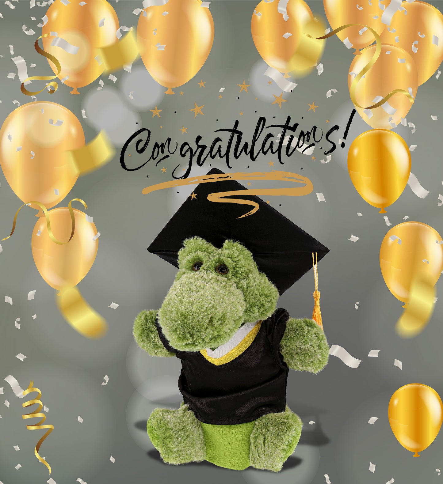 DolliBu Alligator Graduation Plush Toy with Gown and Cap with Tassel - 9 Inches