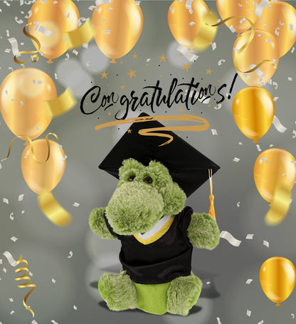 DolliBu Alligator Graduation Plush Toy with Gown and Cap with Tassel - 9 Inches