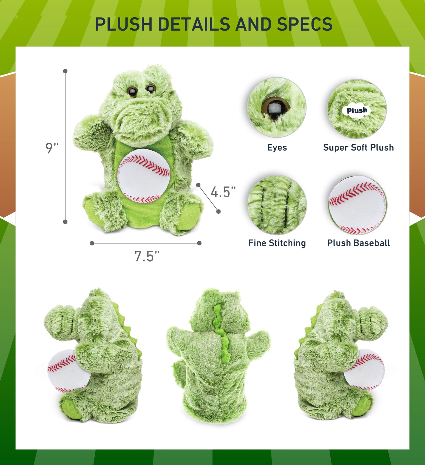 SUPER SOFT PLUSH HAND PUPPET - ALLIGATOR WITH BASEBALL PLUSH