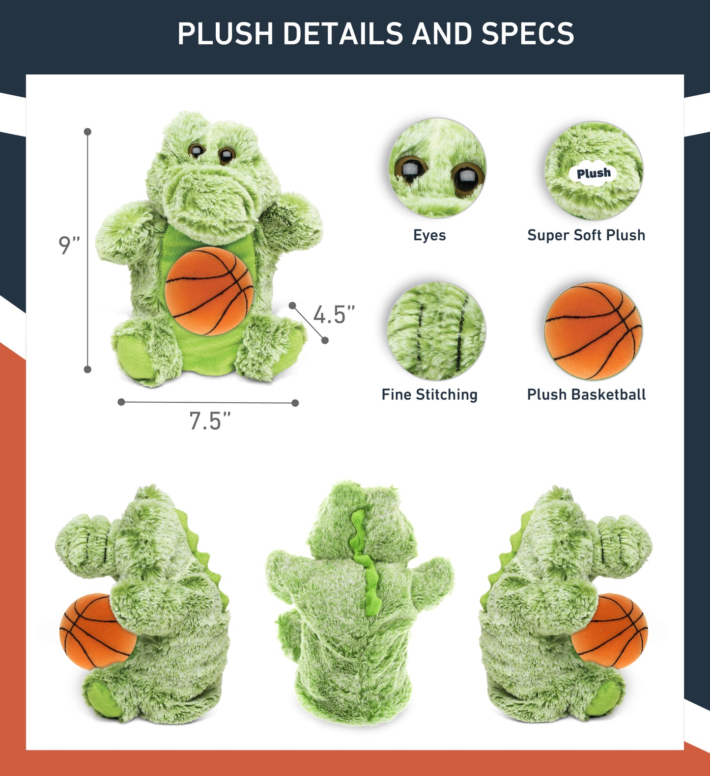 SUPER SOFT PLUSH HAND PUPPET - ALLIGATOR WITH BASKETBALL PLUSH