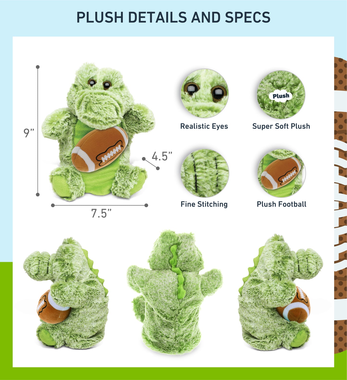 SUPER SOFT PLUSH HAND PUPPET - ALLIGATOR WITH FOOTBALL PLUSH
