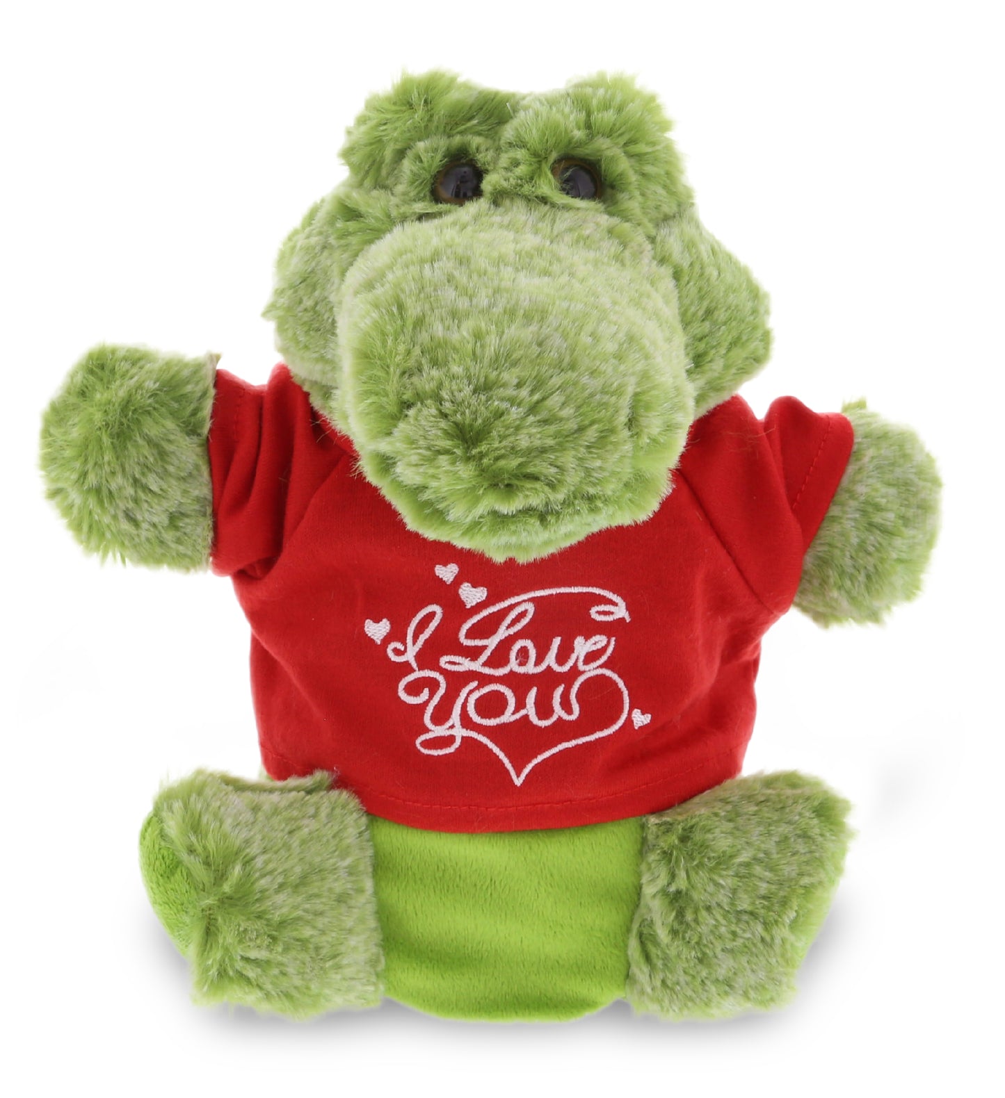 PLUSH I LOVE YOU RED SHIRT- SUPER SOFT PLUSH HAND PUPPET - ALLIGATOR
