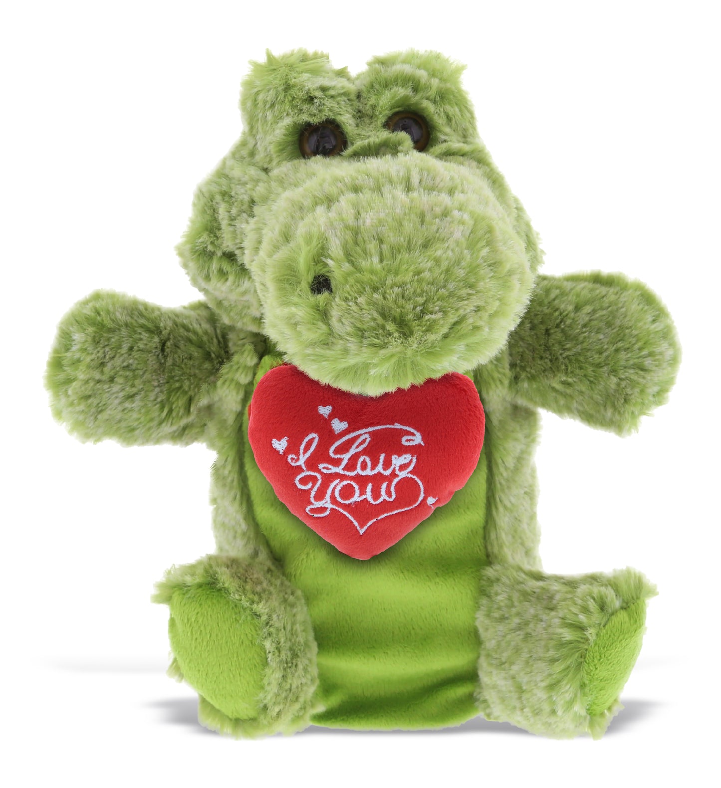 PLUSH I LOVE YOU RED HEART - SUPER SOFT PLUSH HAND PUPPET - ALLIGATOR