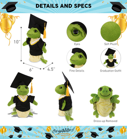 DolliBu Sea Turtle Graduation Plush Toy with Gown and Cap with Tassel - 10 Inch