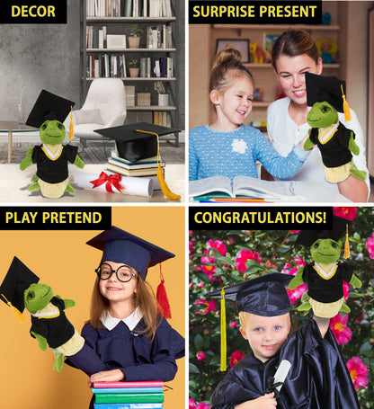 DolliBu Sea Turtle Graduation Plush Toy with Gown and Cap with Tassel - 10 Inch
