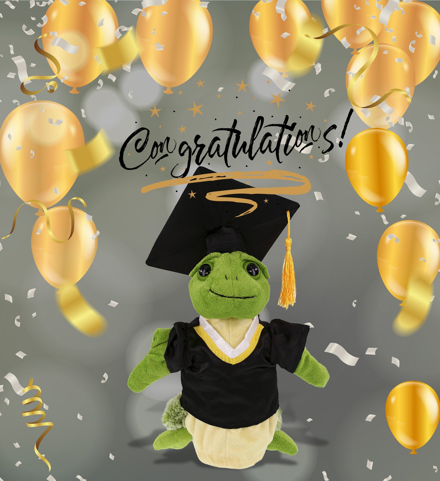 DolliBu Sea Turtle Graduation Plush Toy with Gown and Cap with Tassel - 10 Inch