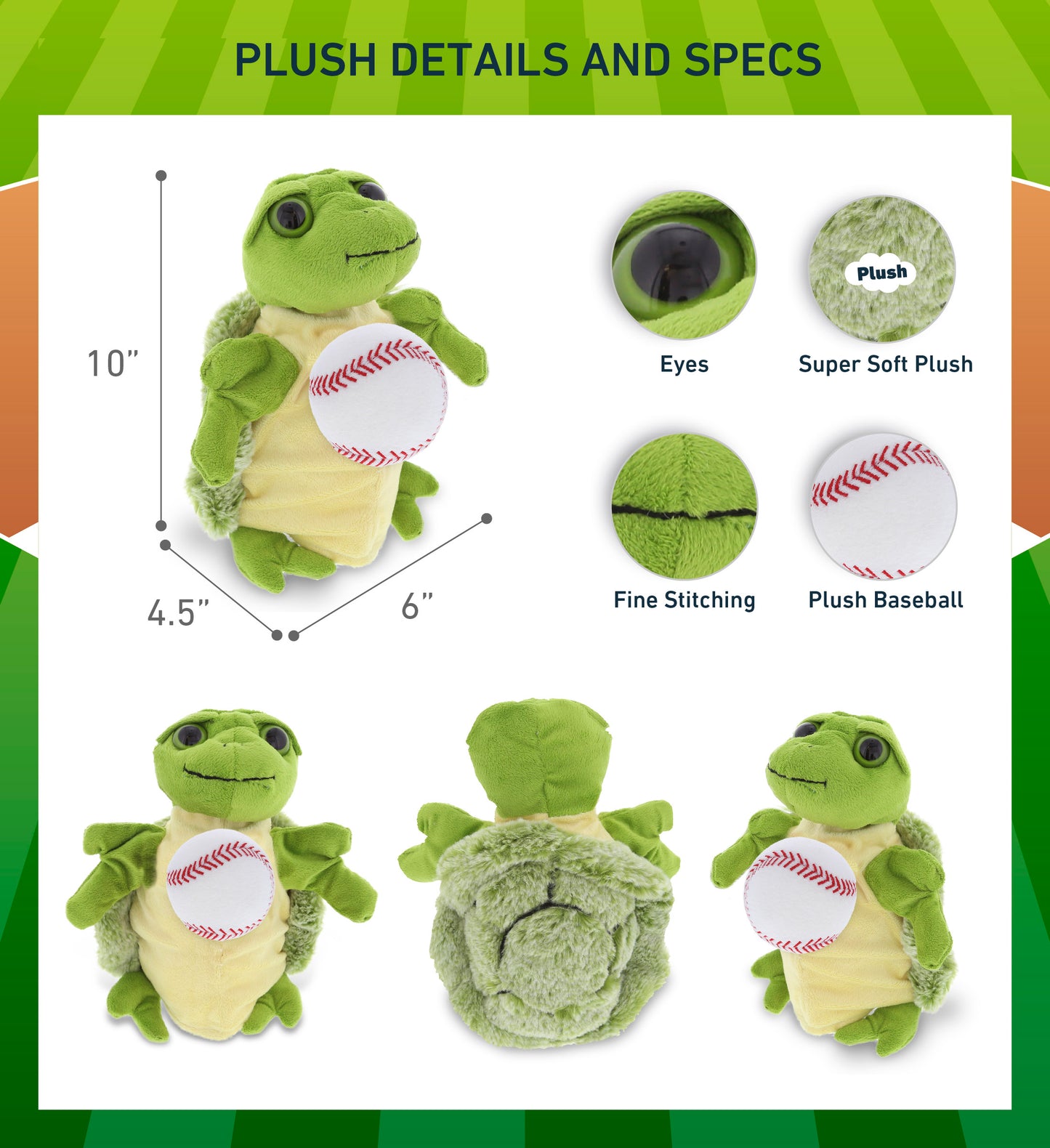 SUPER SOFT PLUSH HAND PUPPET - SEA TURTLE WITH BASEBALL PLUSH
