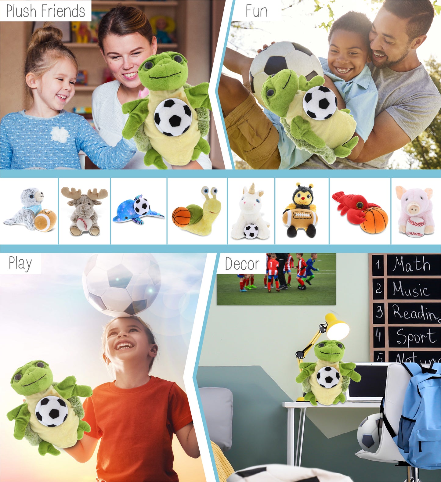 SUPER SOFT PLUSH HAND PUPPET - SEA TURTLE WITH SOCCER PLUSH
