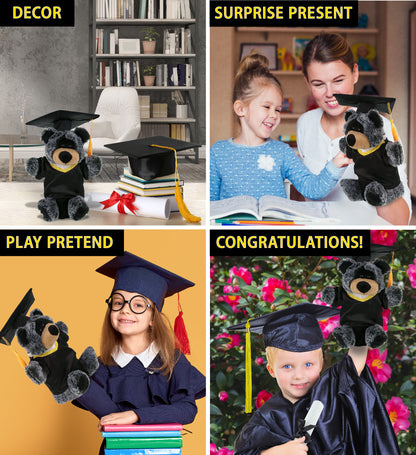 DolliBu Black Bear Graduation Plush Toy with Gown and Cap with Tassel - 9 Inch