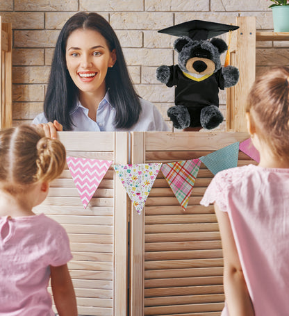 DolliBu Black Bear Graduation Plush Toy with Gown and Cap with Tassel - 9 Inch