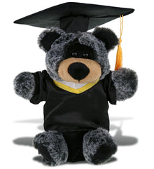 DolliBu Black Bear Graduation Plush Toy with Gown and Cap with Tassel - 9 Inch