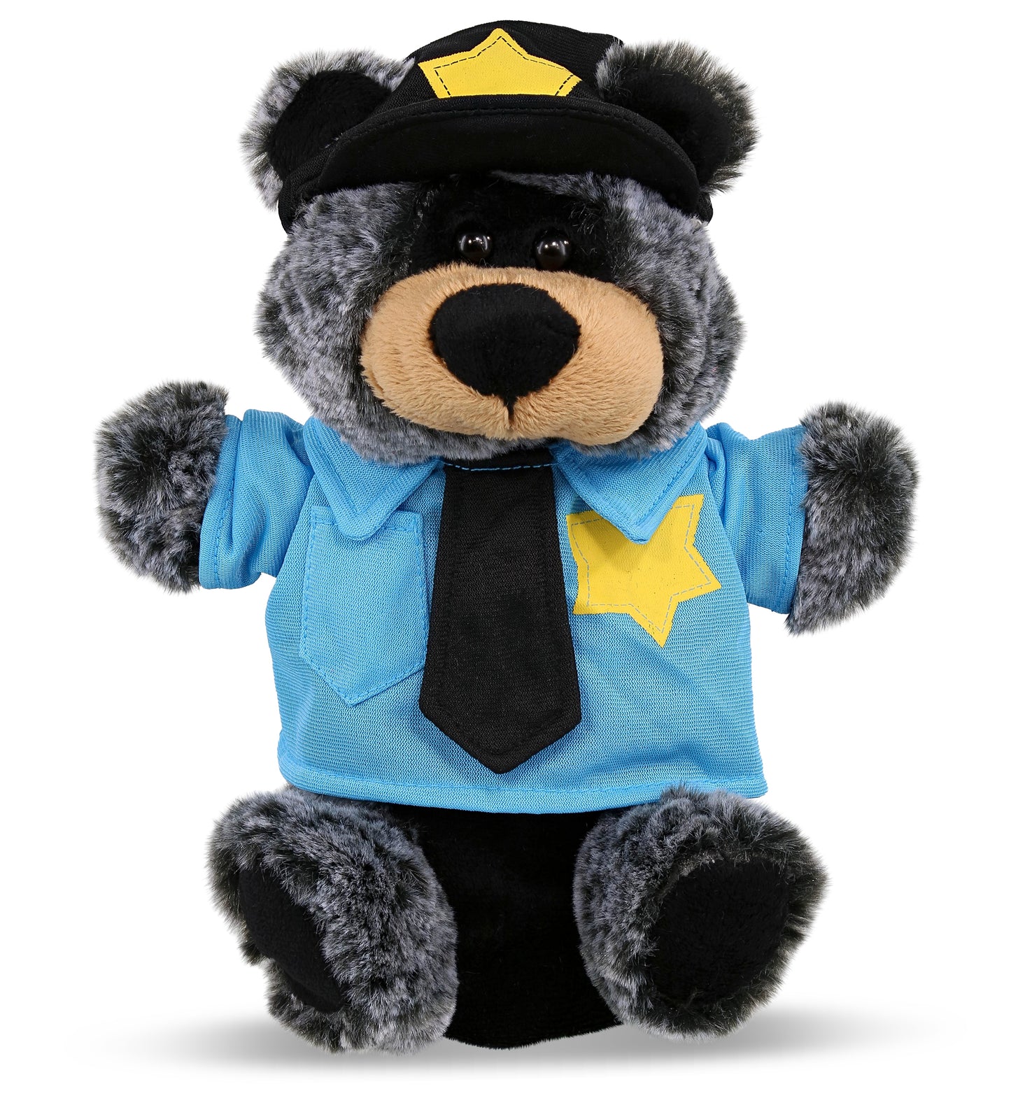 PLUSH POLICE - SUPER SOFT PLUSH HAND PUPPET - BLACK BEAR
