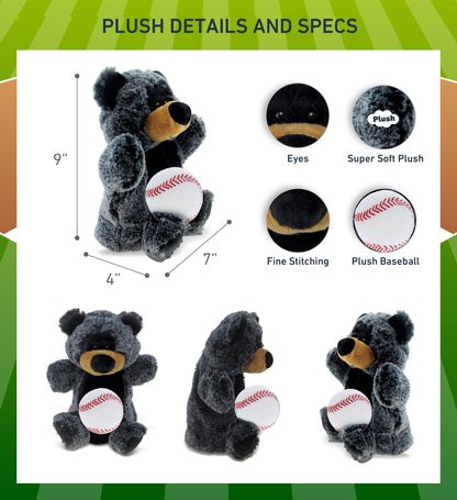 SUPER SOFT PLUSH HAND PUPPET - BLACK BEAR WITH BASEBALL PLUSH
