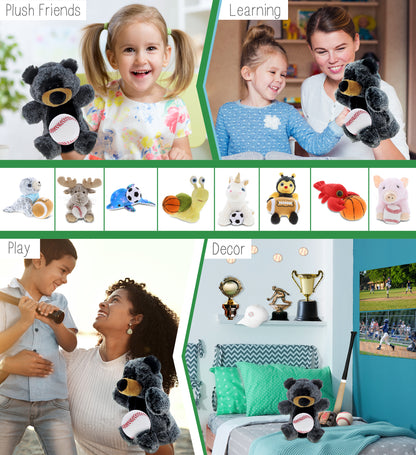 SUPER SOFT PLUSH HAND PUPPET - BLACK BEAR WITH BASEBALL PLUSH