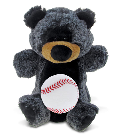 SUPER SOFT PLUSH HAND PUPPET - BLACK BEAR WITH BASEBALL PLUSH