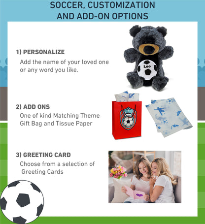 SUPER SOFT PLUSH HAND PUPPET - BLACK BEAR WITH SOCCER PLUSH