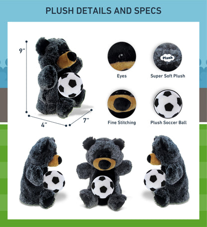 SUPER SOFT PLUSH HAND PUPPET - BLACK BEAR WITH SOCCER PLUSH
