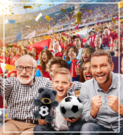 SUPER SOFT PLUSH HAND PUPPET - BLACK BEAR WITH SOCCER PLUSH