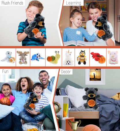 SUPER SOFT PLUSH HAND PUPPET - BLACK BEAR WITH BASKETBALL PLUSH