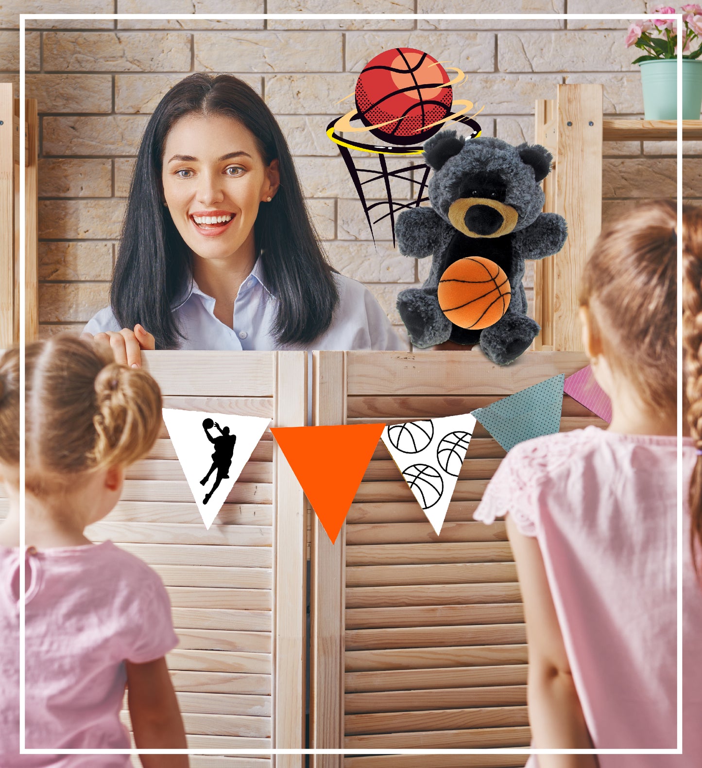 SUPER SOFT PLUSH HAND PUPPET - BLACK BEAR WITH BASKETBALL PLUSH