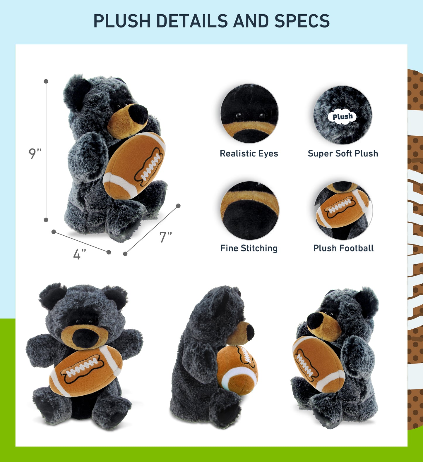 SUPER SOFT PLUSH HAND PUPPET - BLACK BEAR WITH FOOTBALL PLUSH