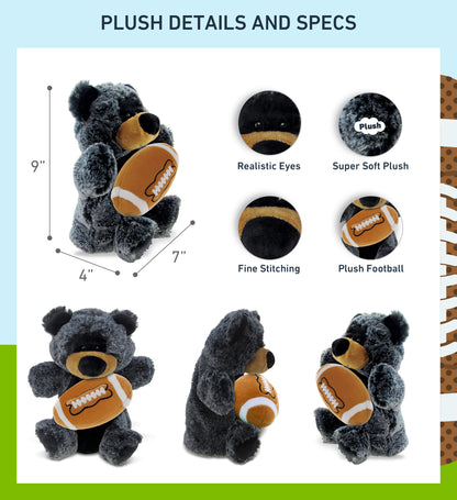 SUPER SOFT PLUSH HAND PUPPET - BLACK BEAR WITH FOOTBALL PLUSH