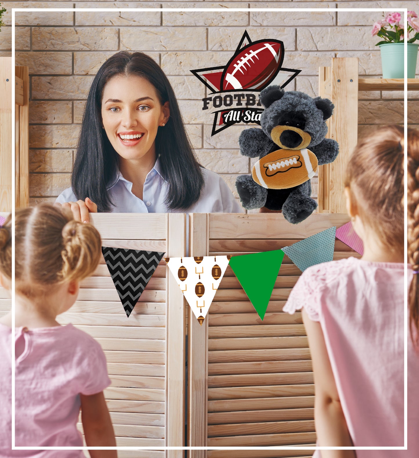 SUPER SOFT PLUSH HAND PUPPET - BLACK BEAR WITH FOOTBALL PLUSH