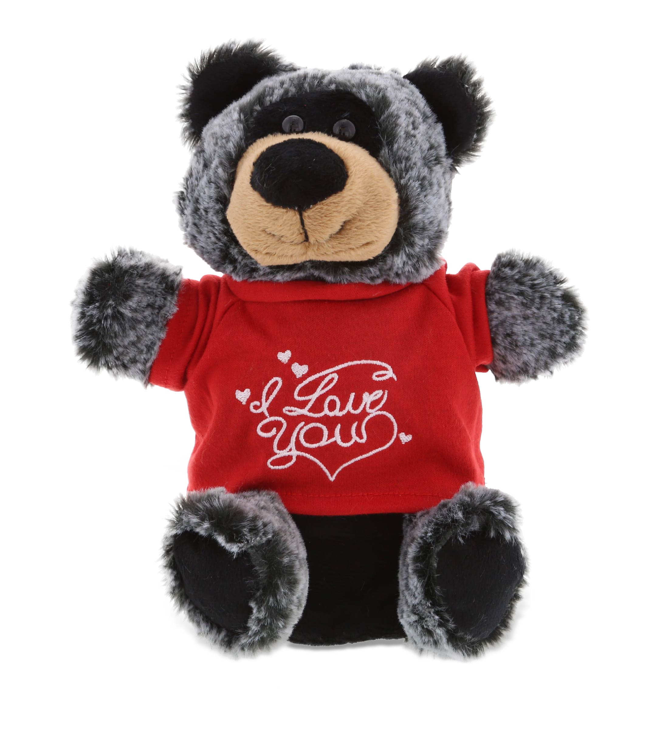 PLUSH I LOVE YOU RED SHIRT- SUPER SOFT PLUSH HAND PUPPET - BLACK BEAR
