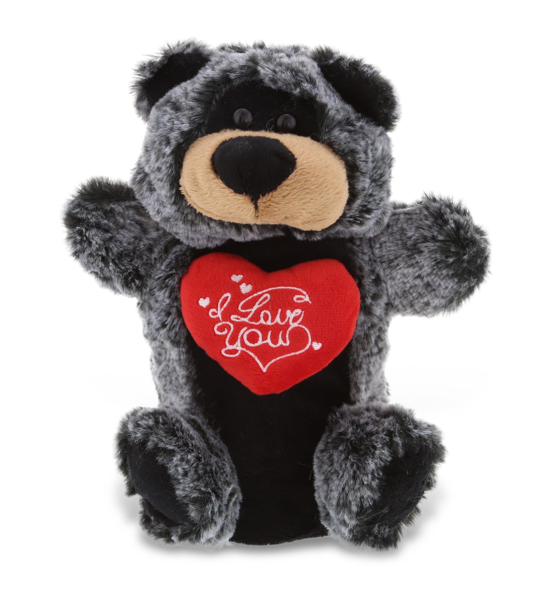 PLUSH I LOVE YOU RED HEART - SUPER SOFT PLUSH HAND PUPPET - BLACK BEAR