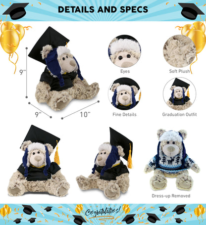DolliBu Polar Bear Graduation Plush with Gown and Cap with Tassel - 10 Inches