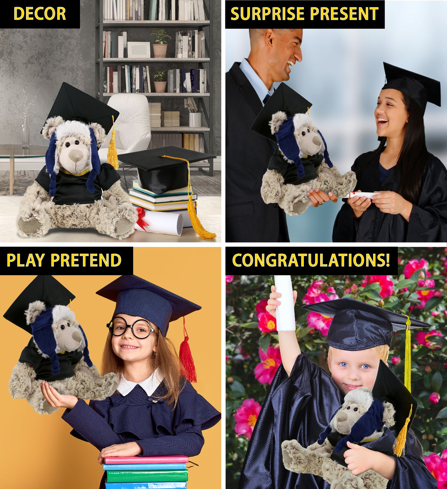 DolliBu Polar Bear Graduation Plush with Gown and Cap with Tassel - 10 Inches