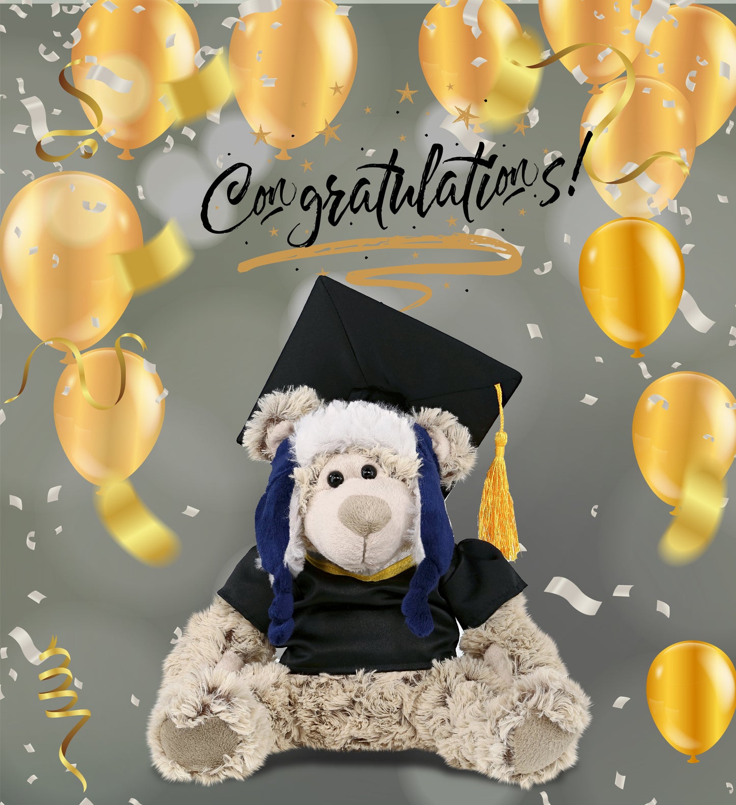 DolliBu Polar Bear Graduation Plush with Gown and Cap with Tassel - 10 Inches