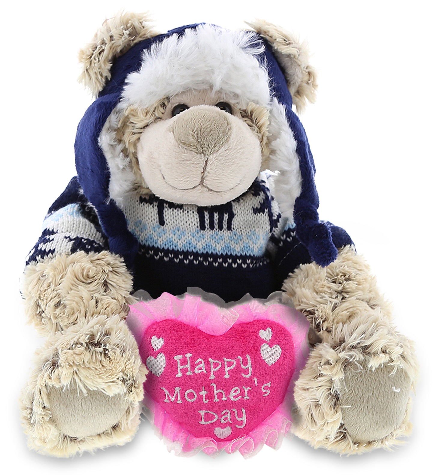 PLUSH MOTHERS DAY HEART - SUPER SOFT PLUSH WITH CLOTHES - POLAR BEAR