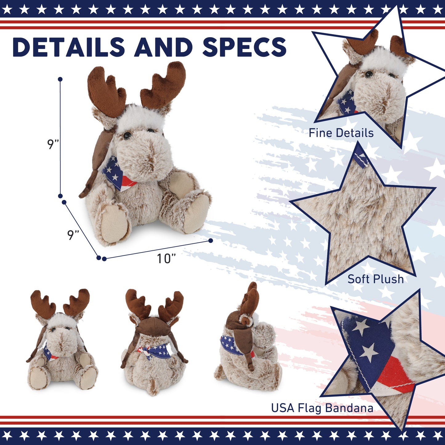SUPER SOFT PLUSH WITH CLOTHES - MOOSE WITH USA BANDANA