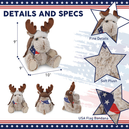 SUPER SOFT PLUSH WITH CLOTHES - MOOSE WITH USA BANDANA