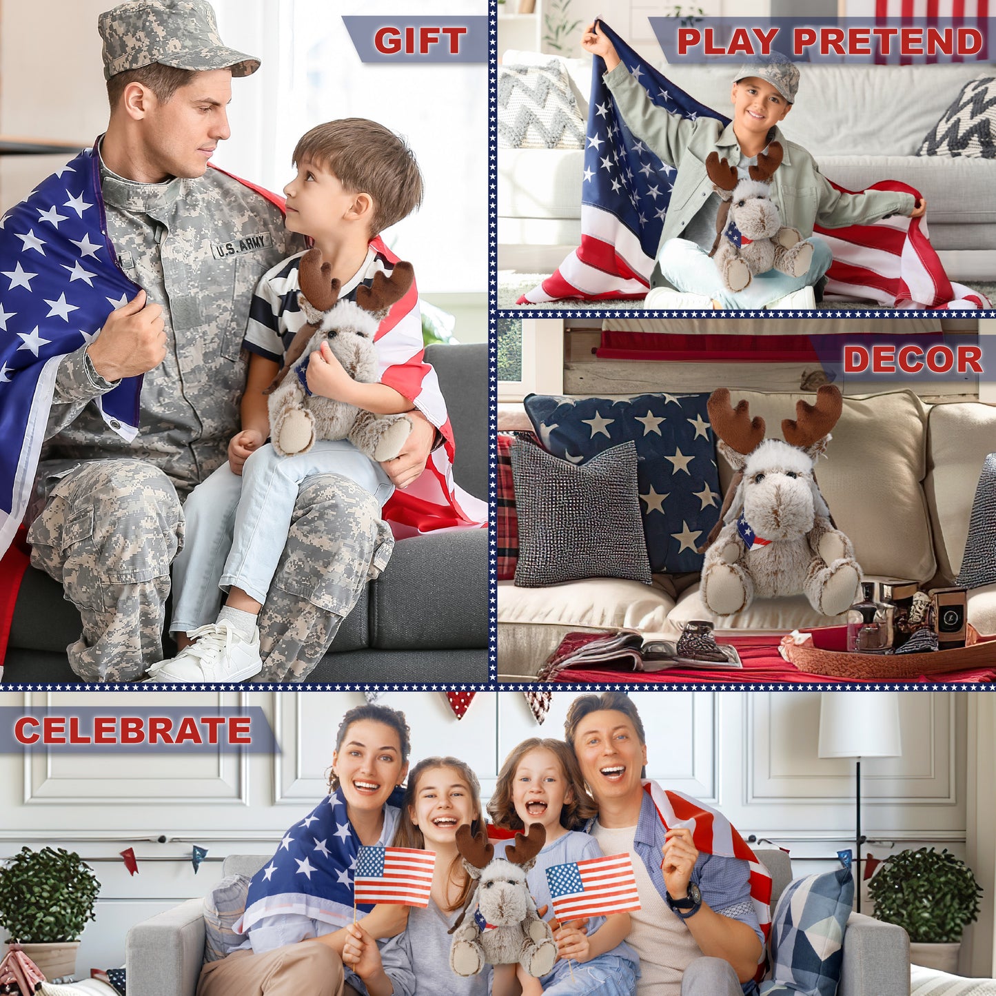 SUPER SOFT PLUSH WITH CLOTHES - MOOSE WITH USA BANDANA