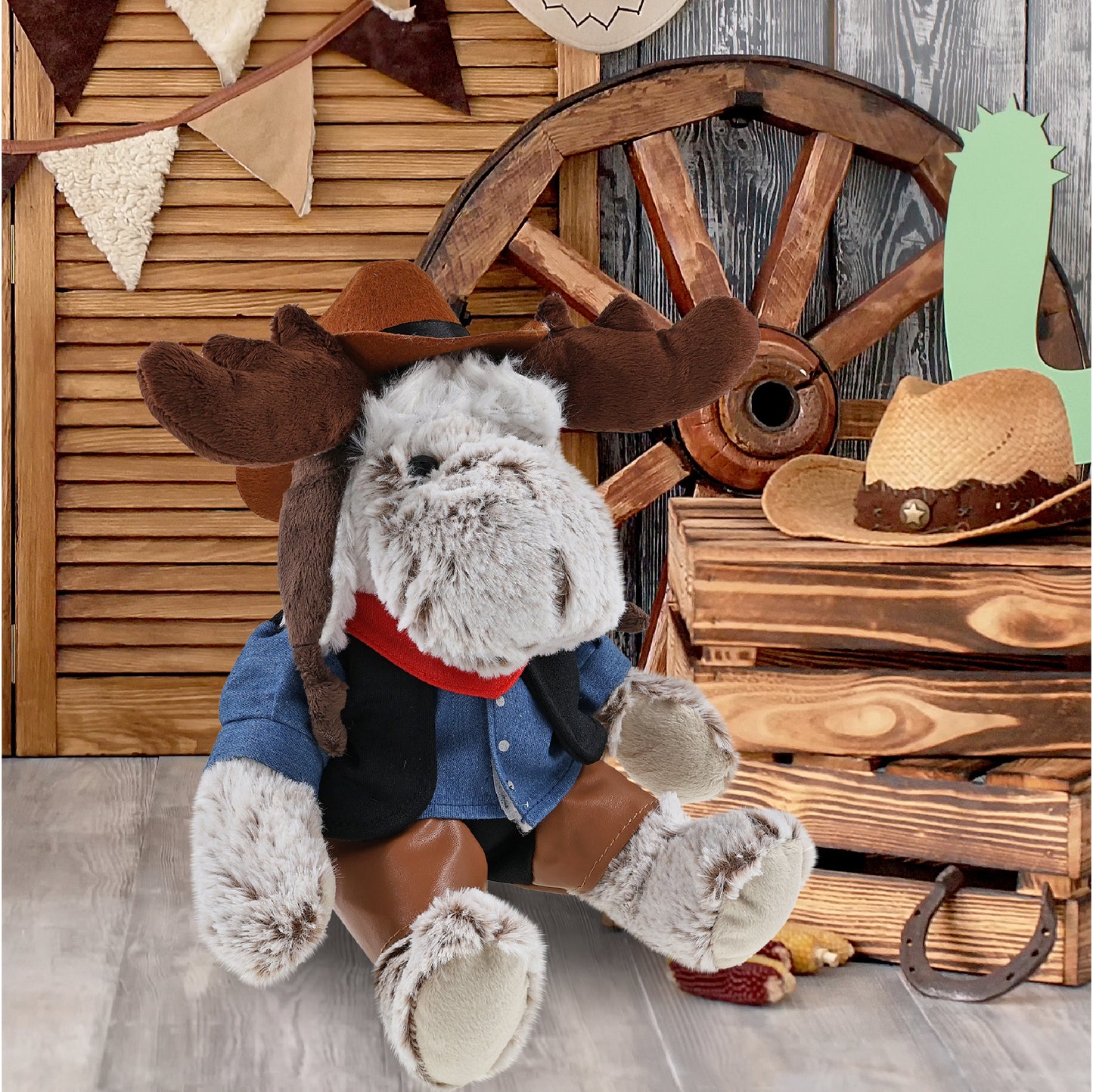 SUPER SOFT PLUSH WITH CLOTHES - MOOSE COWBOY DRESS UP