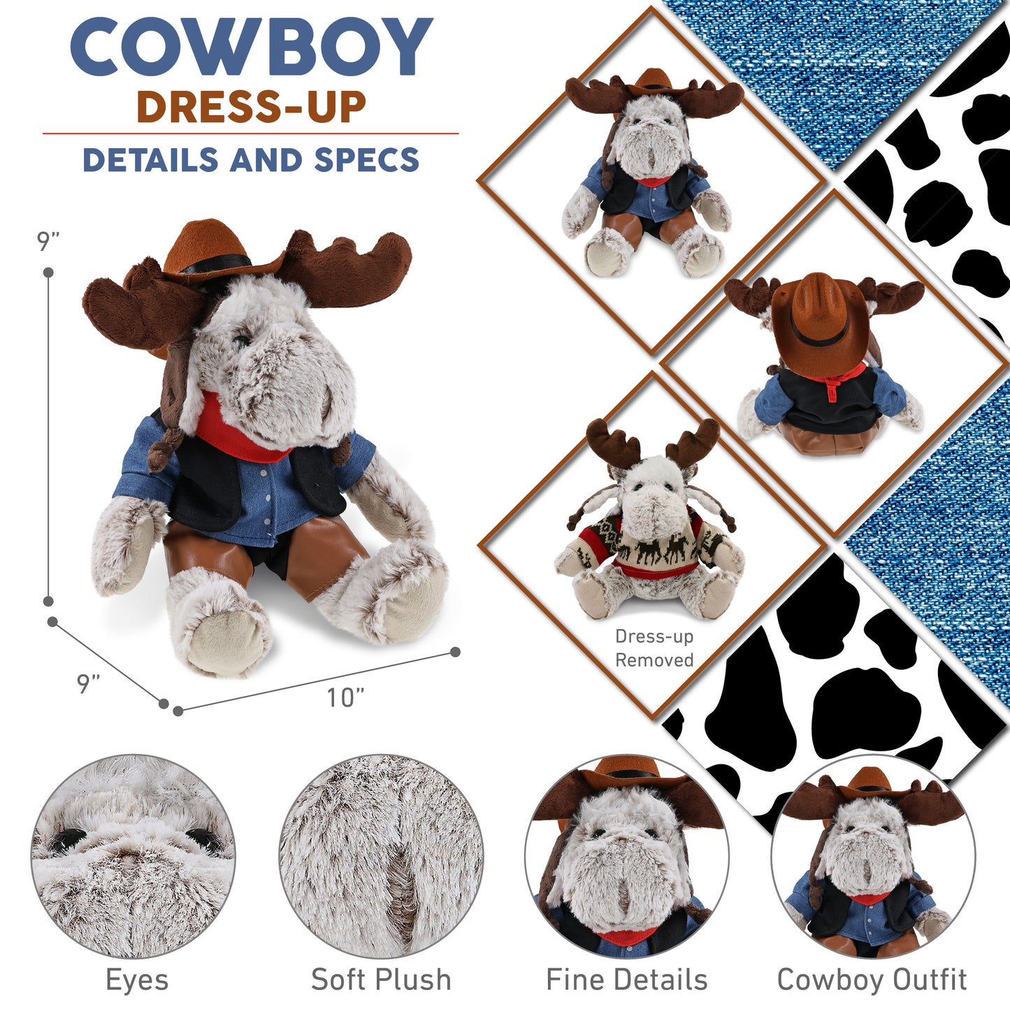 SUPER SOFT PLUSH WITH CLOTHES - MOOSE COWBOY DRESS UP