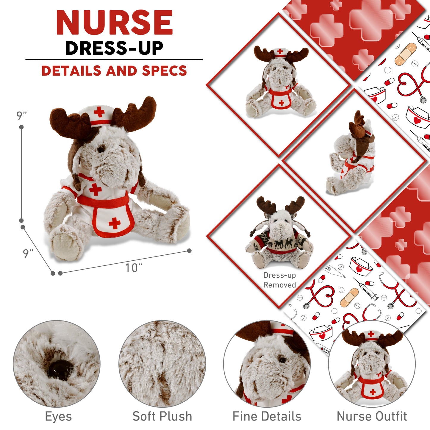 SUPER SOFT PLUSH WITH CLOTHES - MOOSE NURSE