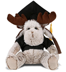 DolliBu Moose Graduation Plush Toy with Gown and Cap with Tassel - 10 Inches