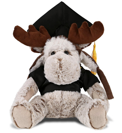DolliBu Moose Graduation Plush Toy with Gown and Cap with Tassel - 10 Inches