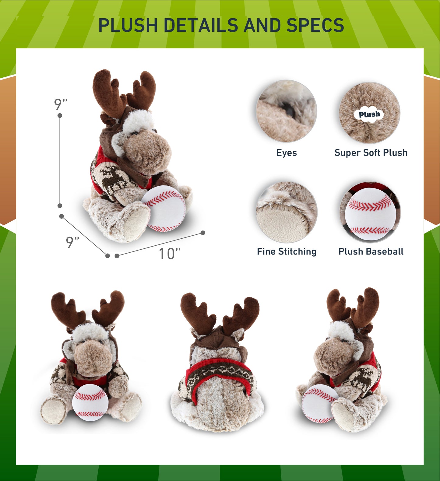SUPER SOFT PLUSH WITH CLOTHES - MOOSE WITH BASEBALL PLUSH