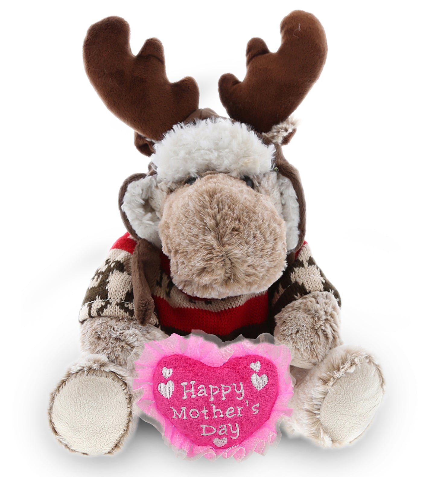 PLUSH MOTHERS DAY HEART - SUPER SOFT PLUSH WITH CLOTHES - MOOSE