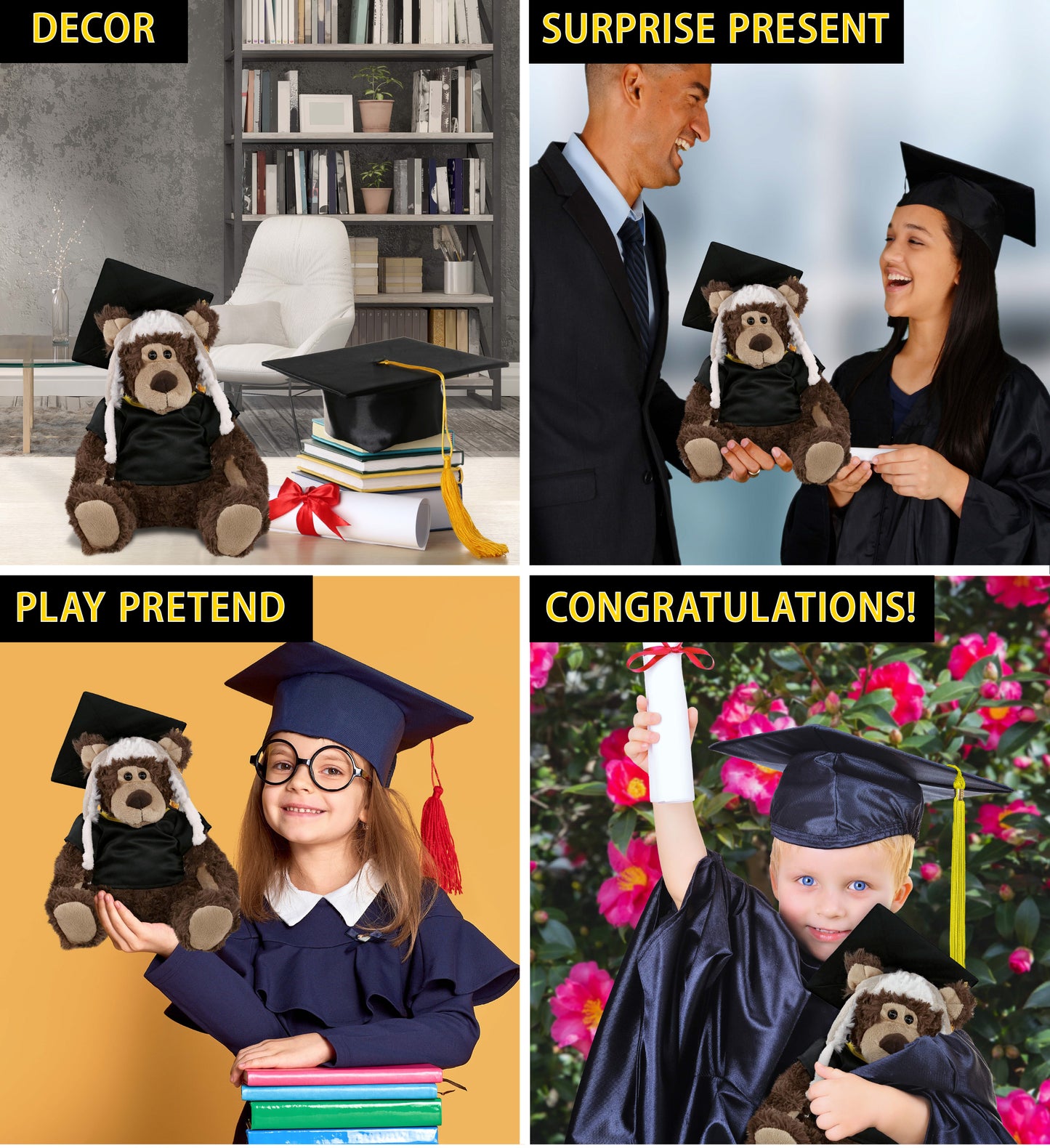 DolliBu Grizzly Bear Graduation Plush with Gown and Cap with Tassel - 10 Inches