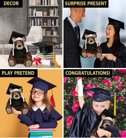 DolliBu Grizzly Bear Graduation Plush with Gown and Cap with Tassel - 10 Inches