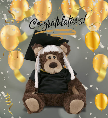 DolliBu Grizzly Bear Graduation Plush with Gown and Cap with Tassel - 10 Inches