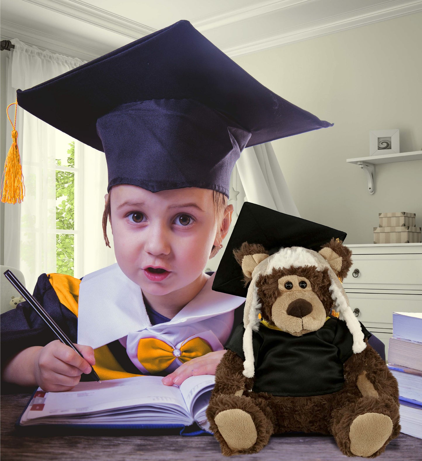 DolliBu Grizzly Bear Graduation Plush with Gown and Cap with Tassel - 10 Inches